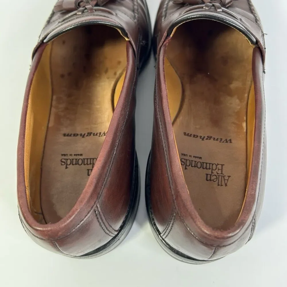 ALLEN EDMONDS Men Loafers Grayson 10.5 D Burgundy Slip-On Dress Shoes Tassel